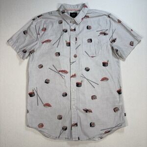 Globe Sushi Shirt Men's L Light Gray United by Fate 100% Cotton Pocket Button Up